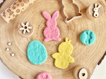 Kit sensorial de plastilina Pascua, con moldes biodegradables, rodillo de madera y sellos.