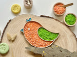 Bandeja sensorial rellenable para el juego infantil, bandeja sensorial pajarito