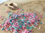 Arroz sensorial colores Candy con pala saco de tela bolsa