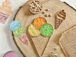 Bandeja sensorial rellenable para el juego infantil, helado