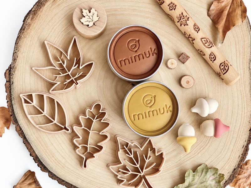 Kit plastilina otoño, moldes biodegradables, juego infantil wood claro