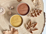 Plastilina natural biodegradable, color mostaza y marrón. Juego sensorial. wood claro